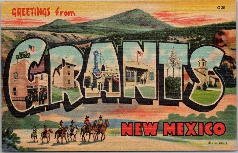 GRANTS, New Mexico Large Letter Greetings Postcard - Curteich Linen c1942 Unused