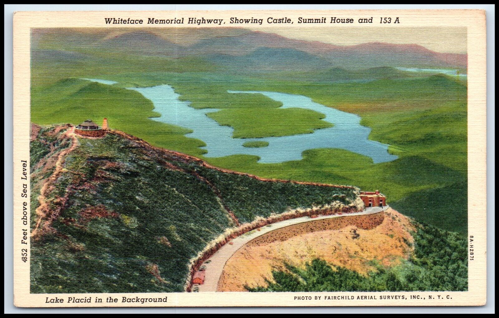 Postcard Whiteface Memorial Highway Showing Castle Summit House Lake Placid  G46