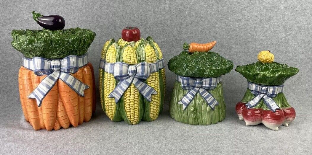 Fitz and Floyd Classics Garden Vegetable Vintage Canister Set, 1994, 4 canisters