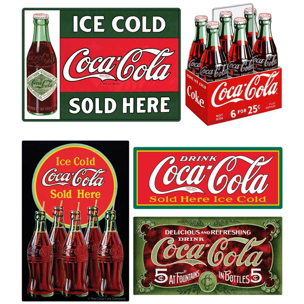 Coca-Cola Evergreen Vinyl Sticker Set of 5 Officially Licensed Made In USA