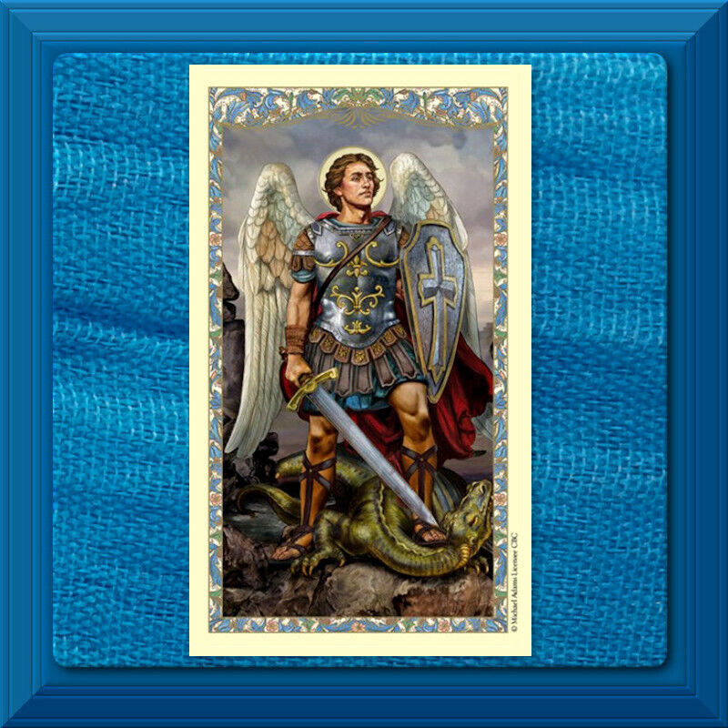 Saint St. Michael LAMINATED Holy Card Spiritual Armor Prayer Gilded Gold 