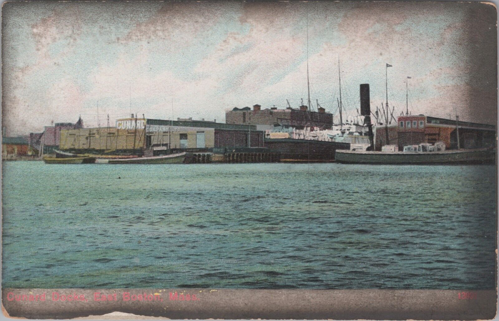 c1910 Postcard Cunard Docks, East Boston Harbor, Boston, Massachusetts B4460d3.5