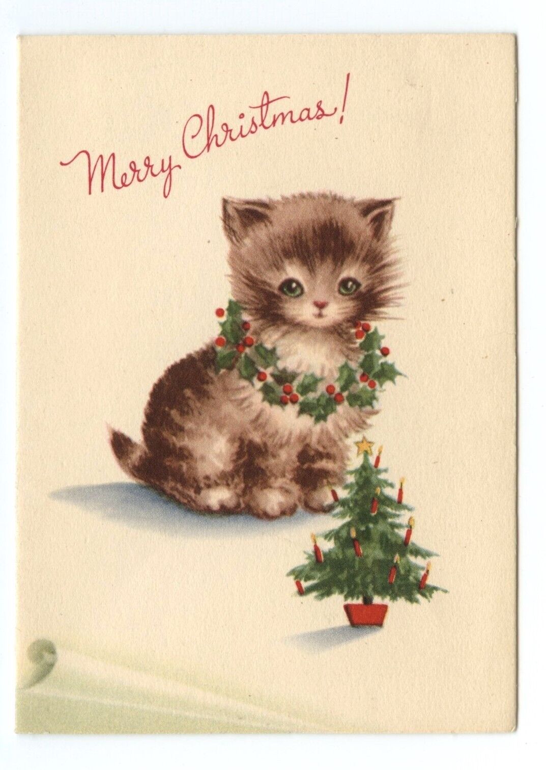 Cute Cat / Kitten Vintage Christmas Greeting Card