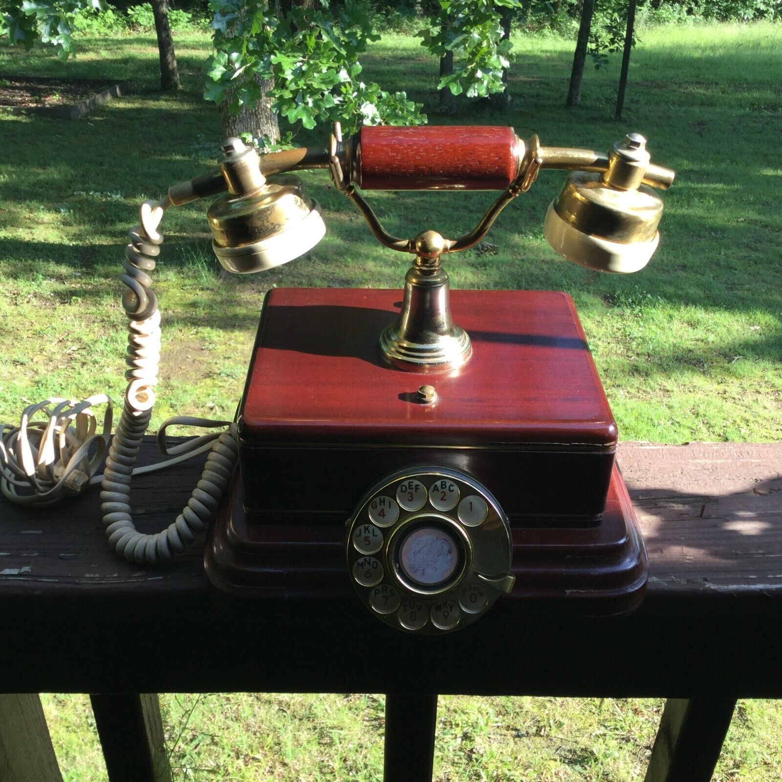 Antique Telephone, Wooden, Corded, Classic Rotary Dial, Hanging Handset
