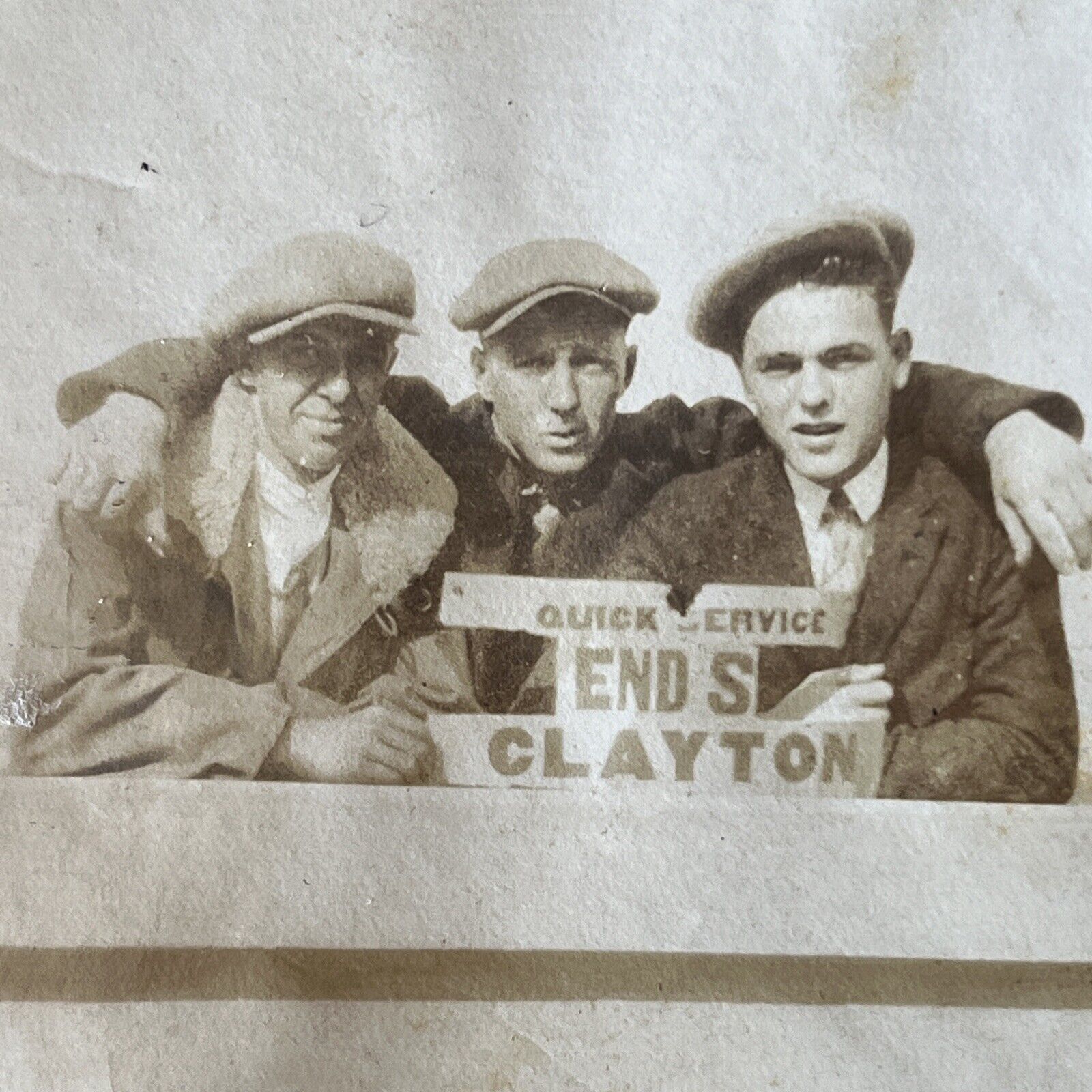 Vintage Gay Photo Trio of Affectionate Men in Newsie Caps \