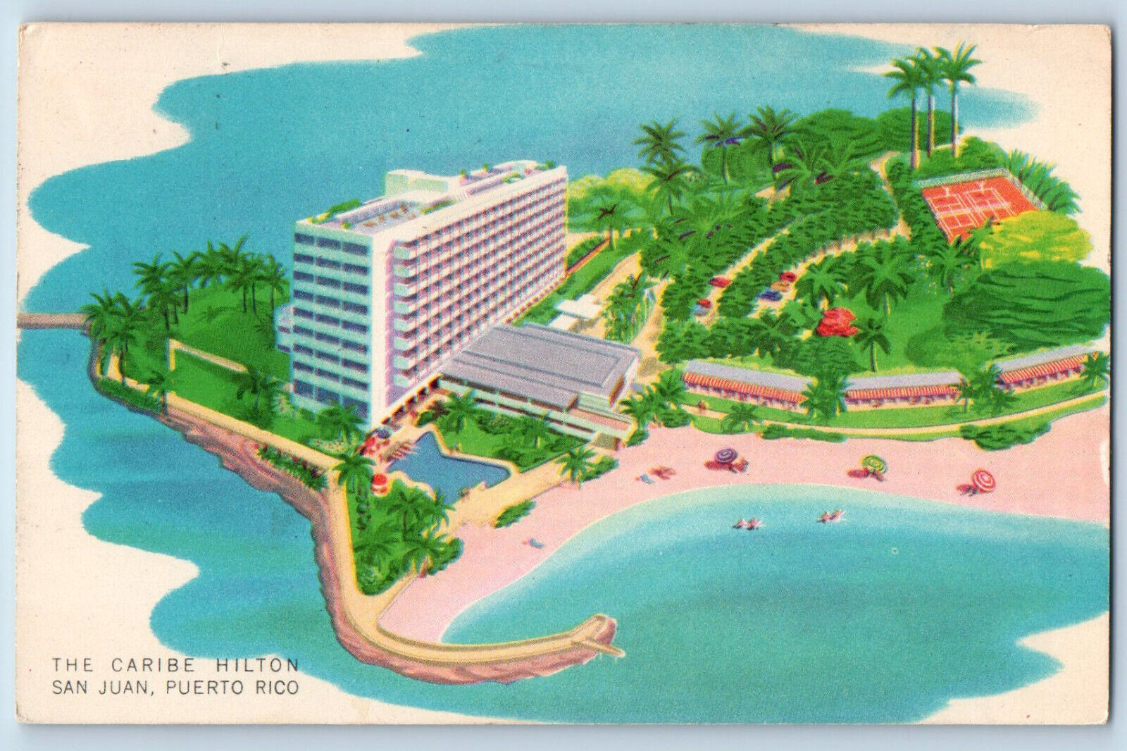 San Juan Puerto Rico Postcard The Caribe Hilton c1950's Postedd Vintage