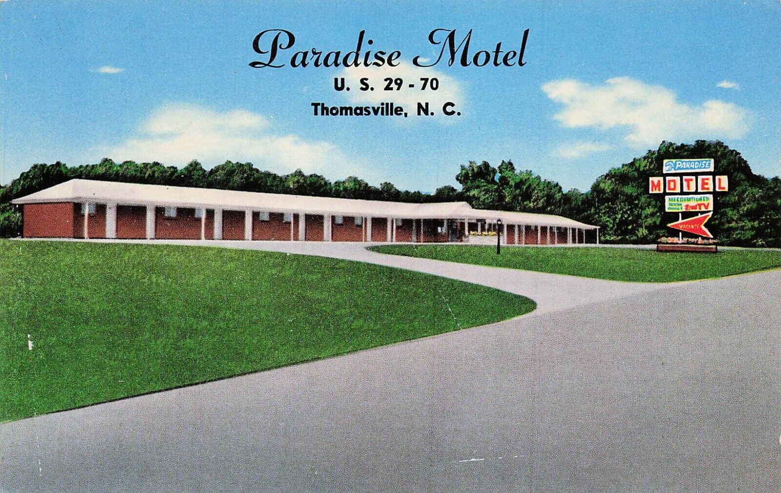 Thomasville NC North Carolina Paradise Motel Hwy 29 70 Roadside Vtg Postcard E29