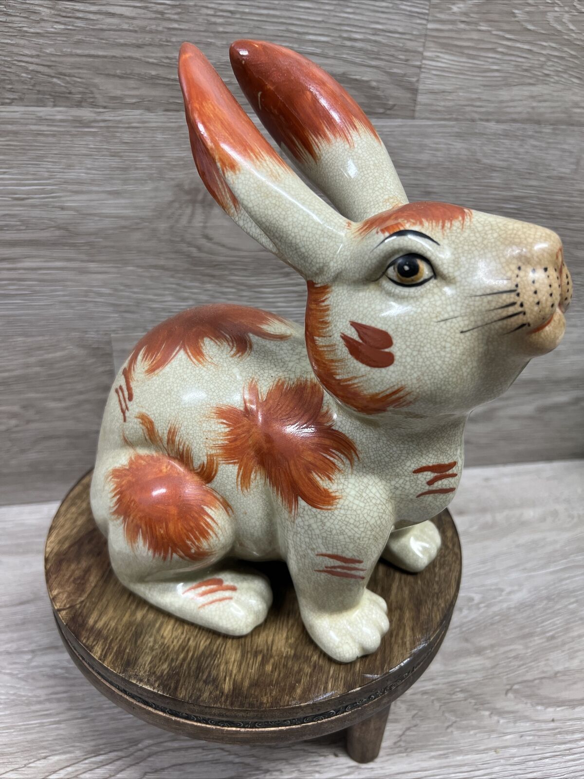 Large Vintage Hand Painted Ceramic Stoneware Staffordshire Repro Bunny Rabbit
