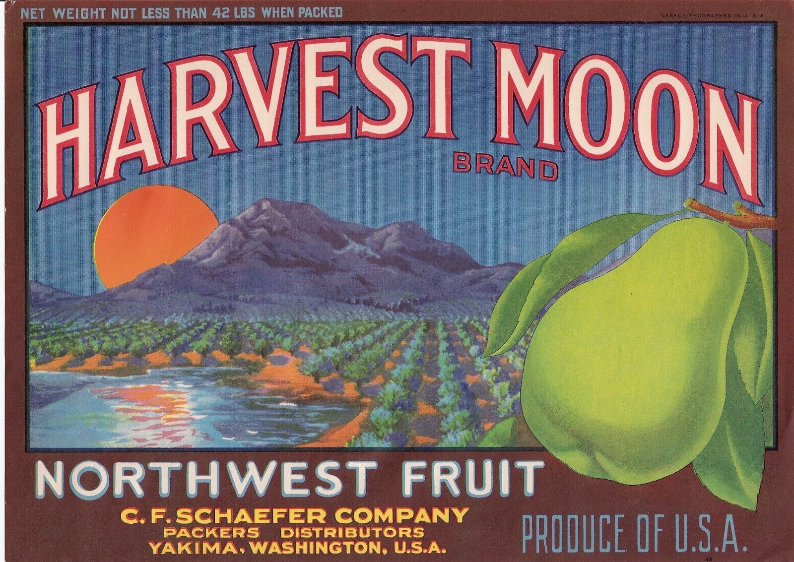 Harvest Moon Brand - Pear Crate Label - Washington - Cira 1940