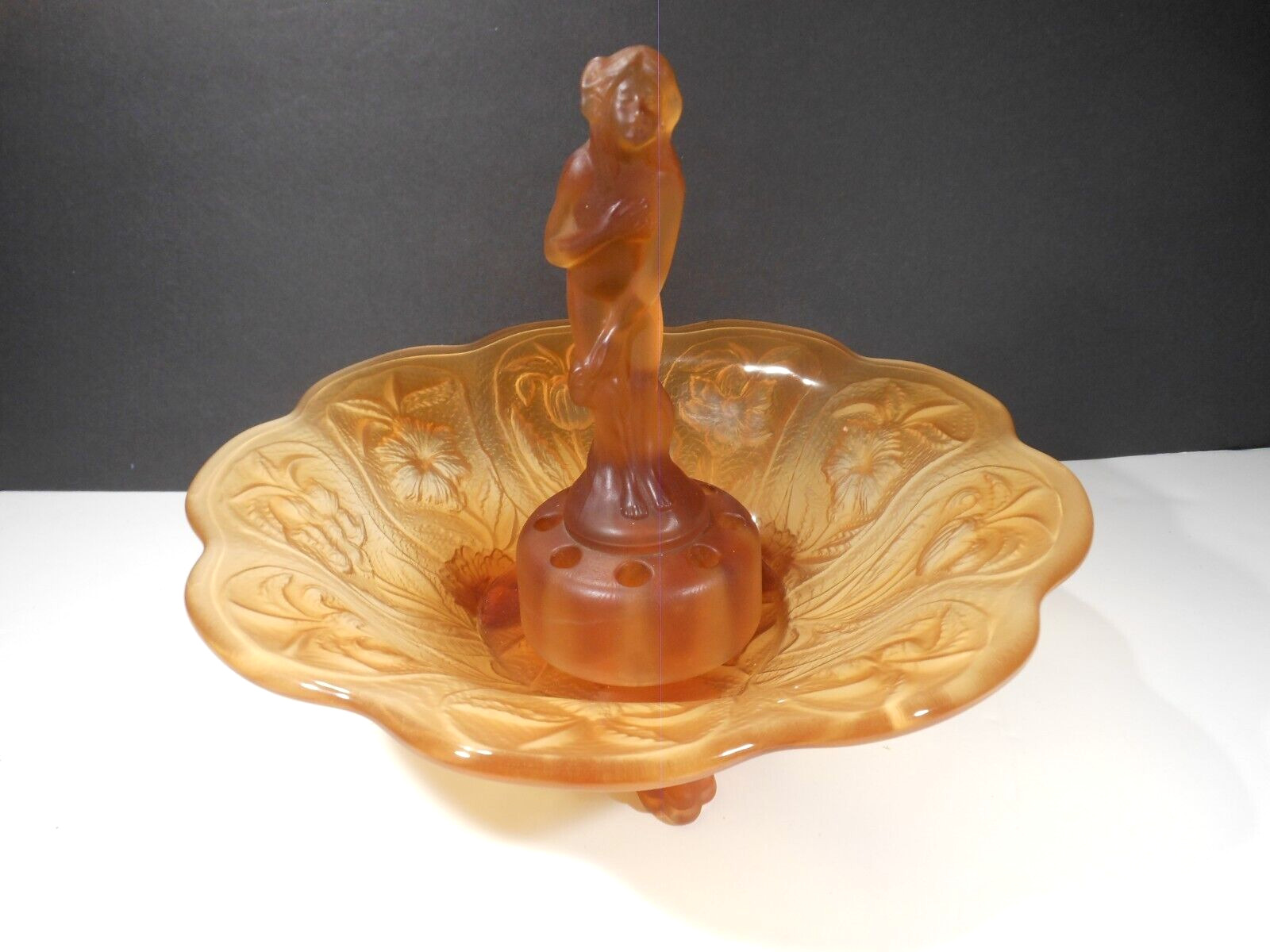Rare Cambridge Bashful Charlotte Amber Frosted Flower Frog and Everglades Bowl