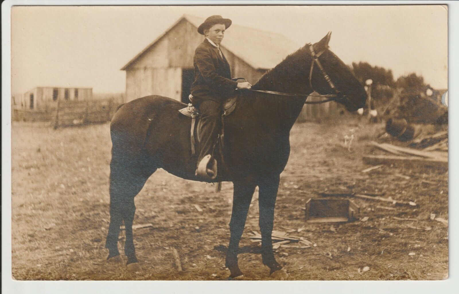 RPPC Plymouth Illinois of Wilmer Vance young Boy Horse Farm Real Photo Card IL