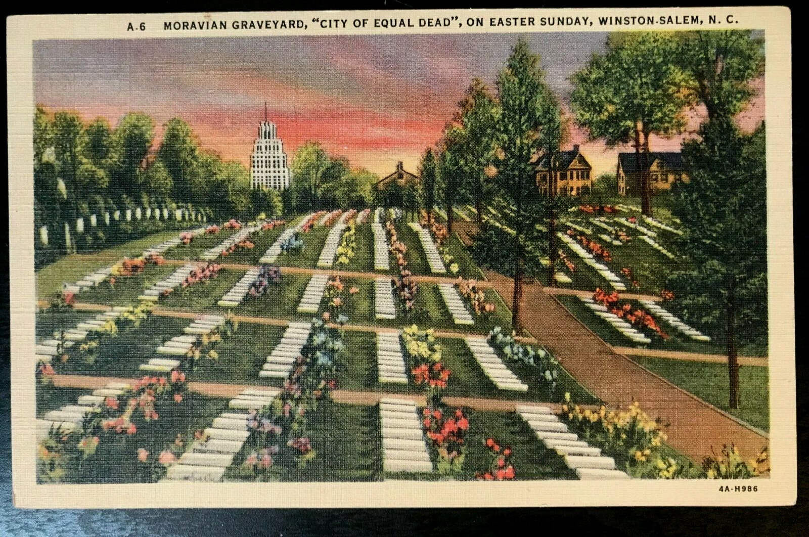 Vintage Postcard 1934 Moravian Graveyard, Winston-Salem North Carolina NC