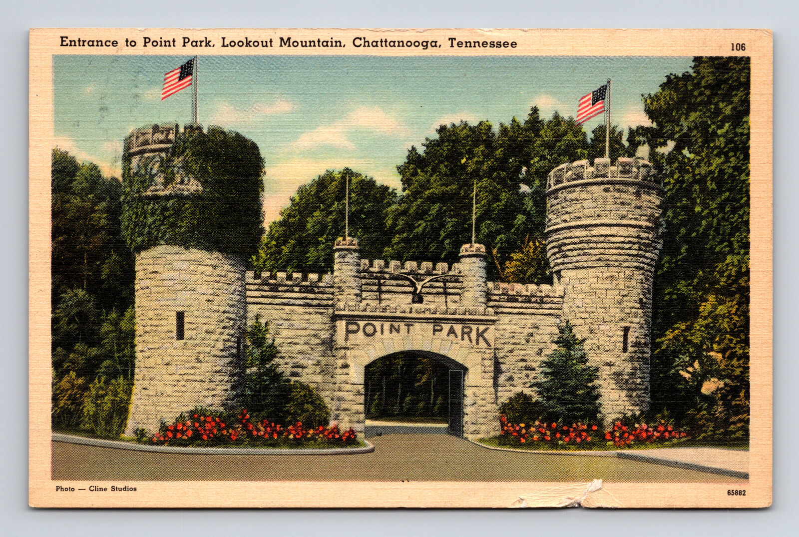 Postcard Chattanooga TN Tennessee Point Park Entrance Battle Above Clouds