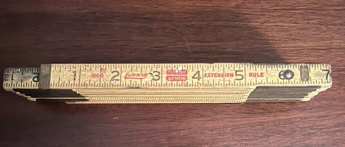Vintage Accordion Folding Ruler X46 Lufkin Red End Extension Rule Made in USA