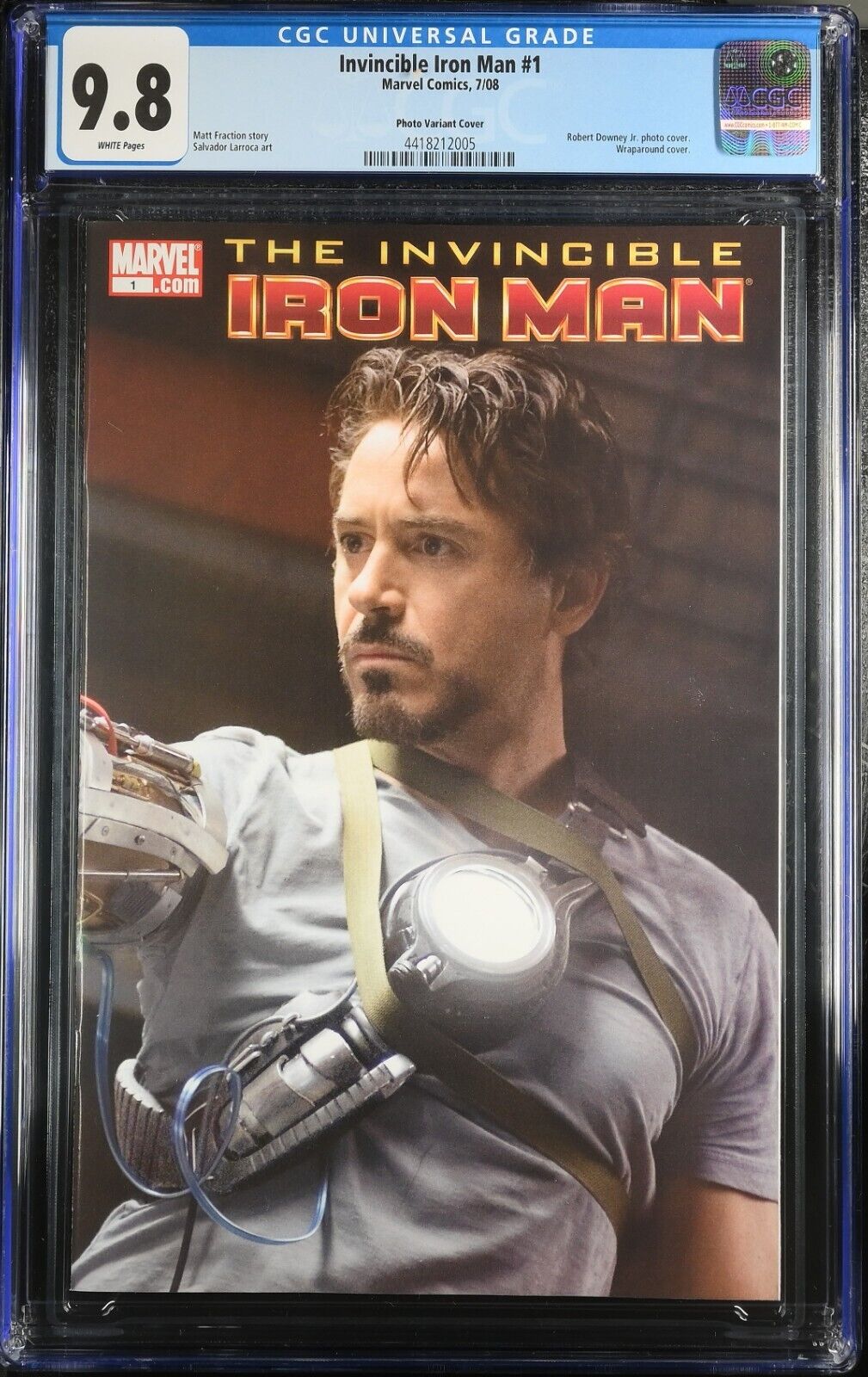Invincible Iron Man #1 (2008) CGC 9.8 White Robert Downey Jr Photo Variant MCU