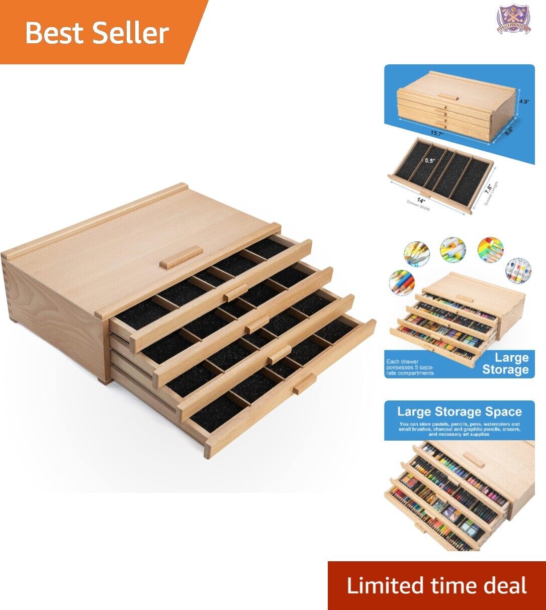 Storage Box Organizer - 4 Drawers - for Pencils, Markers, Brushes, and Tools