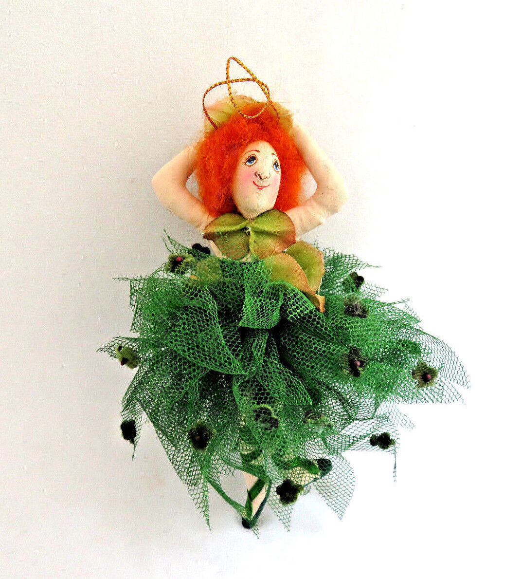 Vintage Red Haired Ballerina Fairy Christmas Ornament