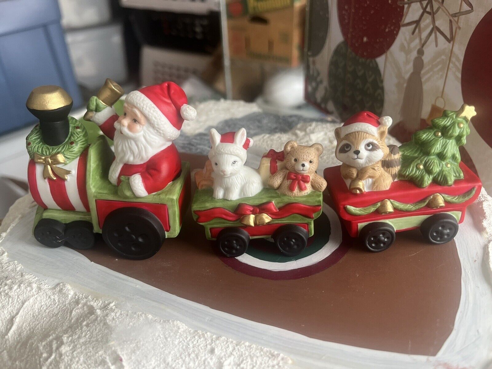 Homco Christmas Train Santa Racoon Bear