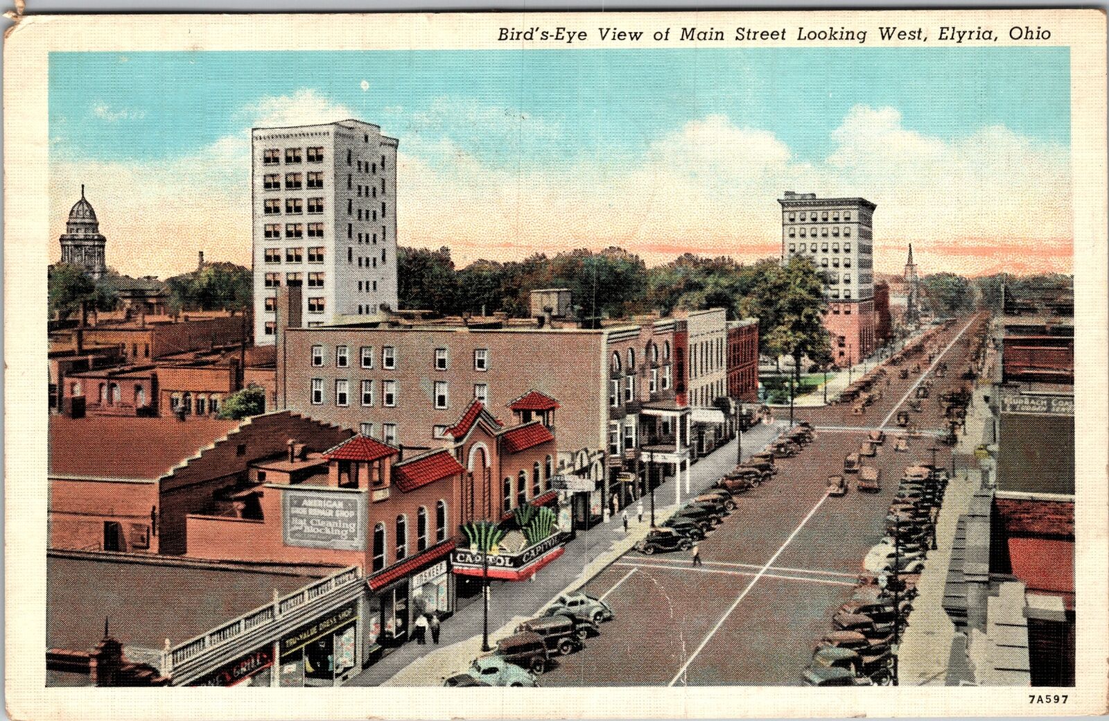 Elyria OH-Ohio, Aerial Main Street Looking West, Vintage Postcard