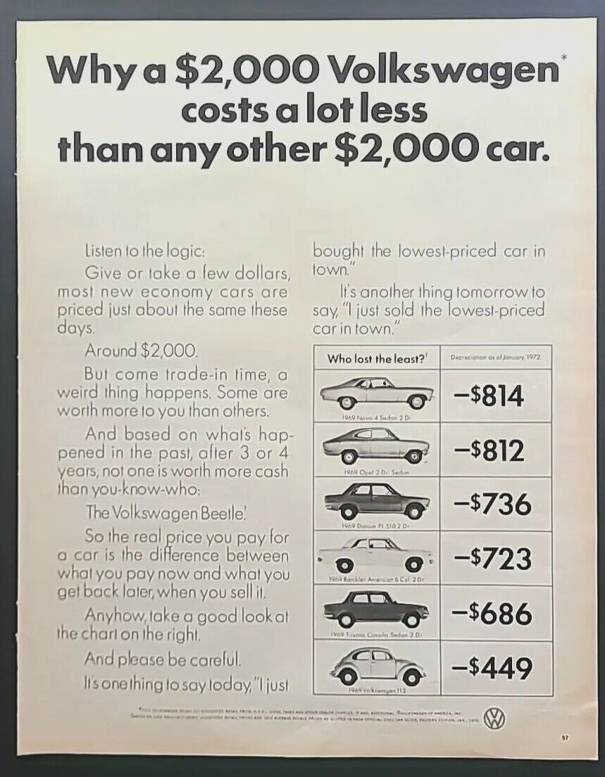 1972 Volkswagen Why a $2,000 Volkswagen costs... Vtg 1970\'s Magazine Print Ad