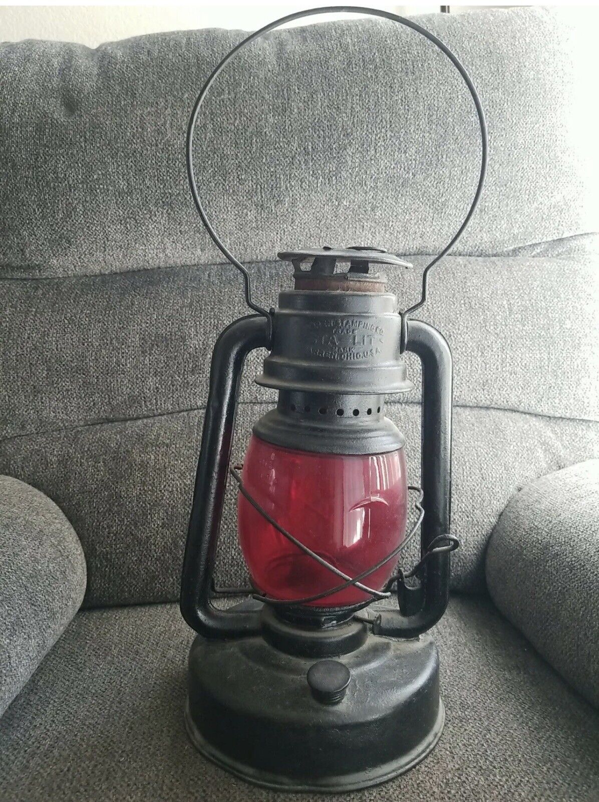 Antique Sta-Lit Warren Dietz Red Globe Lantern. Incredible. 1/1 on Ebay. 