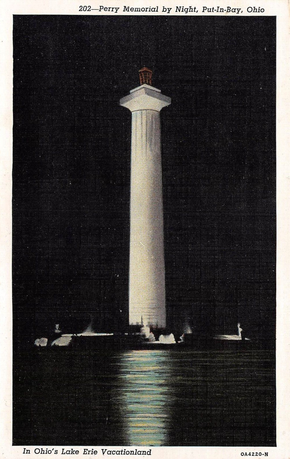 Perrys Victory Memorial at Night Put In Bay Ohio Postcard