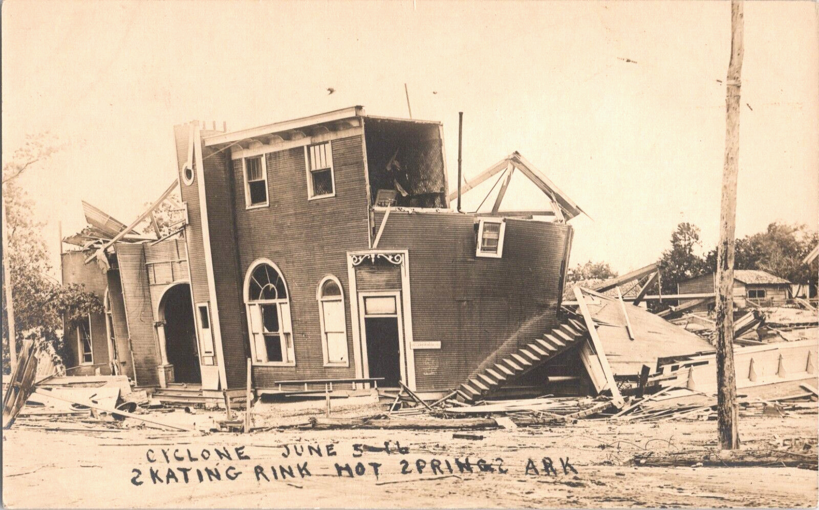 Postcard RPPC Hot Springs Arkansas Disaster Cyclone Tornado 6-5-16 Skating Rink