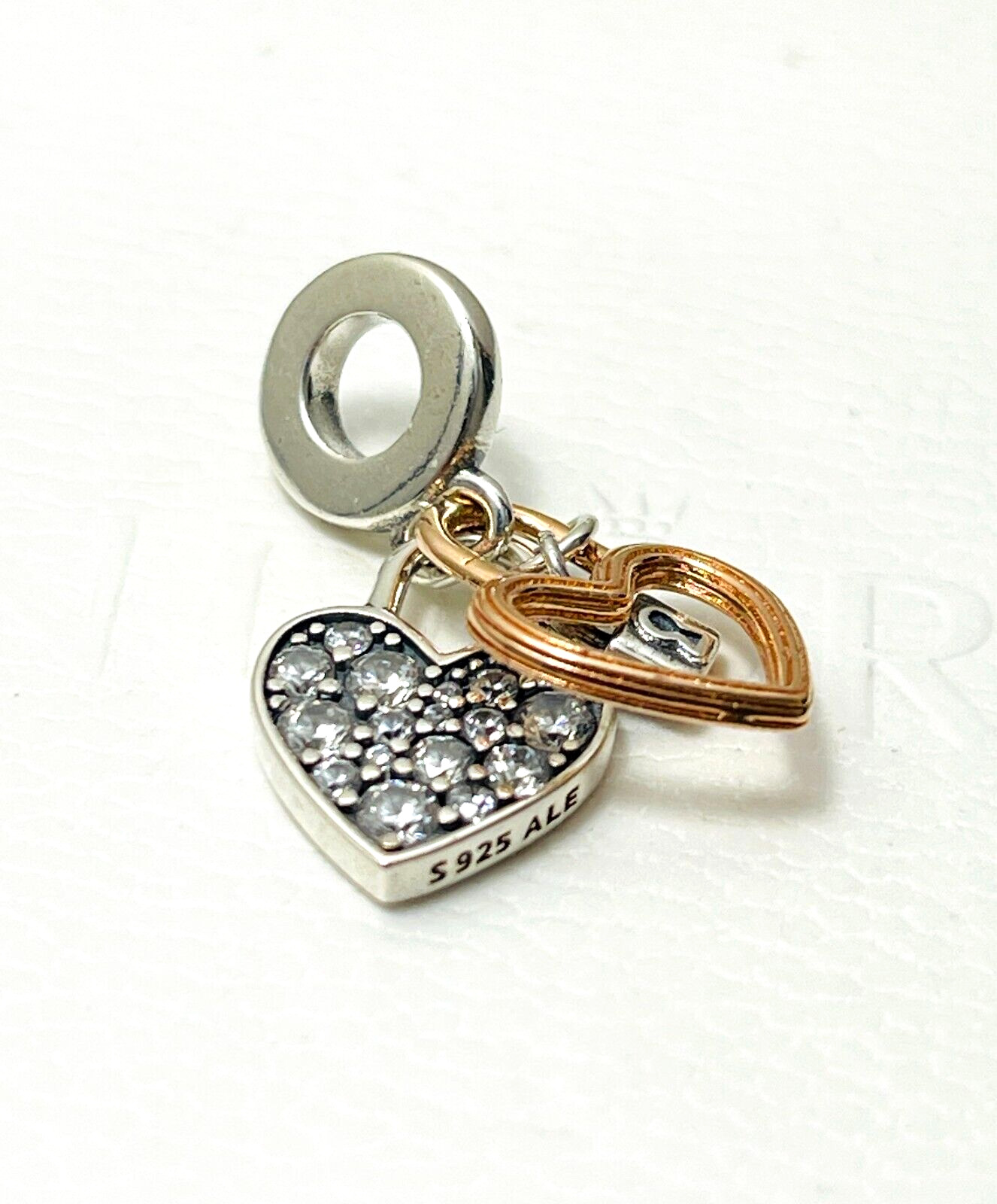 Pandora Moment Silver & Rose Gold Authentic Heart Padlock Charm Valentine\'s Sale