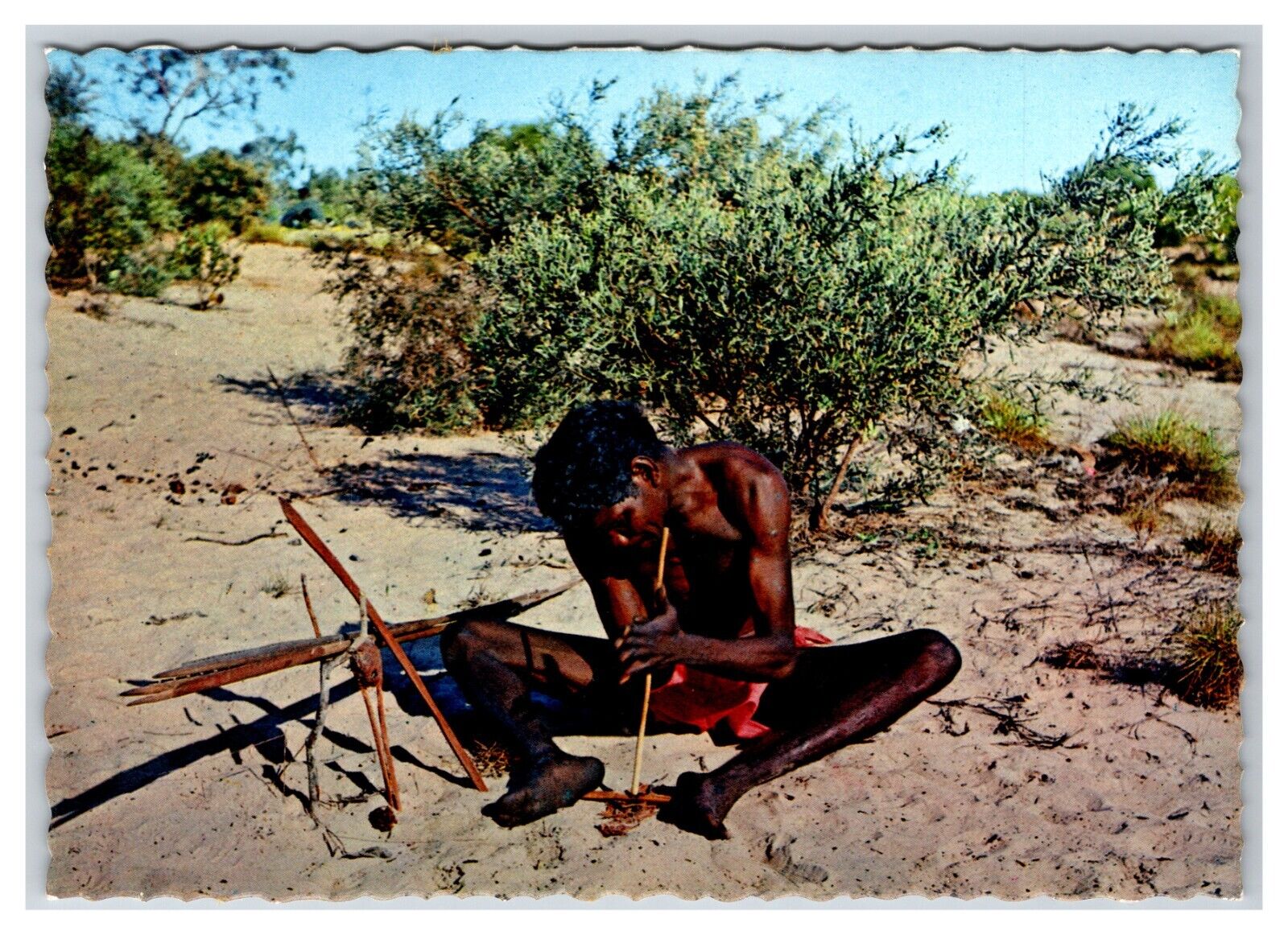 Australian Aborigine Making Fire Australia UNP Continental Postcard O21