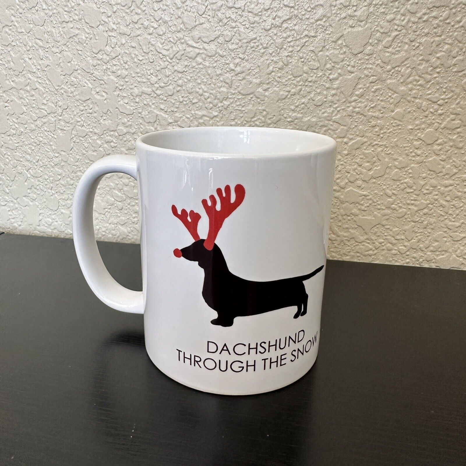 Dachshund Through The Snow Coffee Mug Dog With Reindeer Antlers Holiday Christma