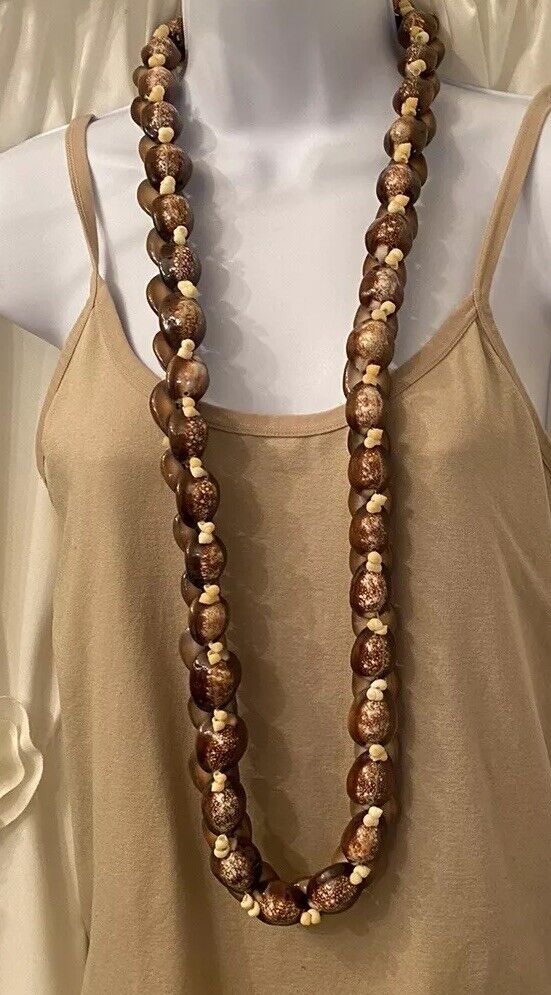 Vintage Spotted Cowry and Small Snail Shell Lei Double Row Massive Necklace