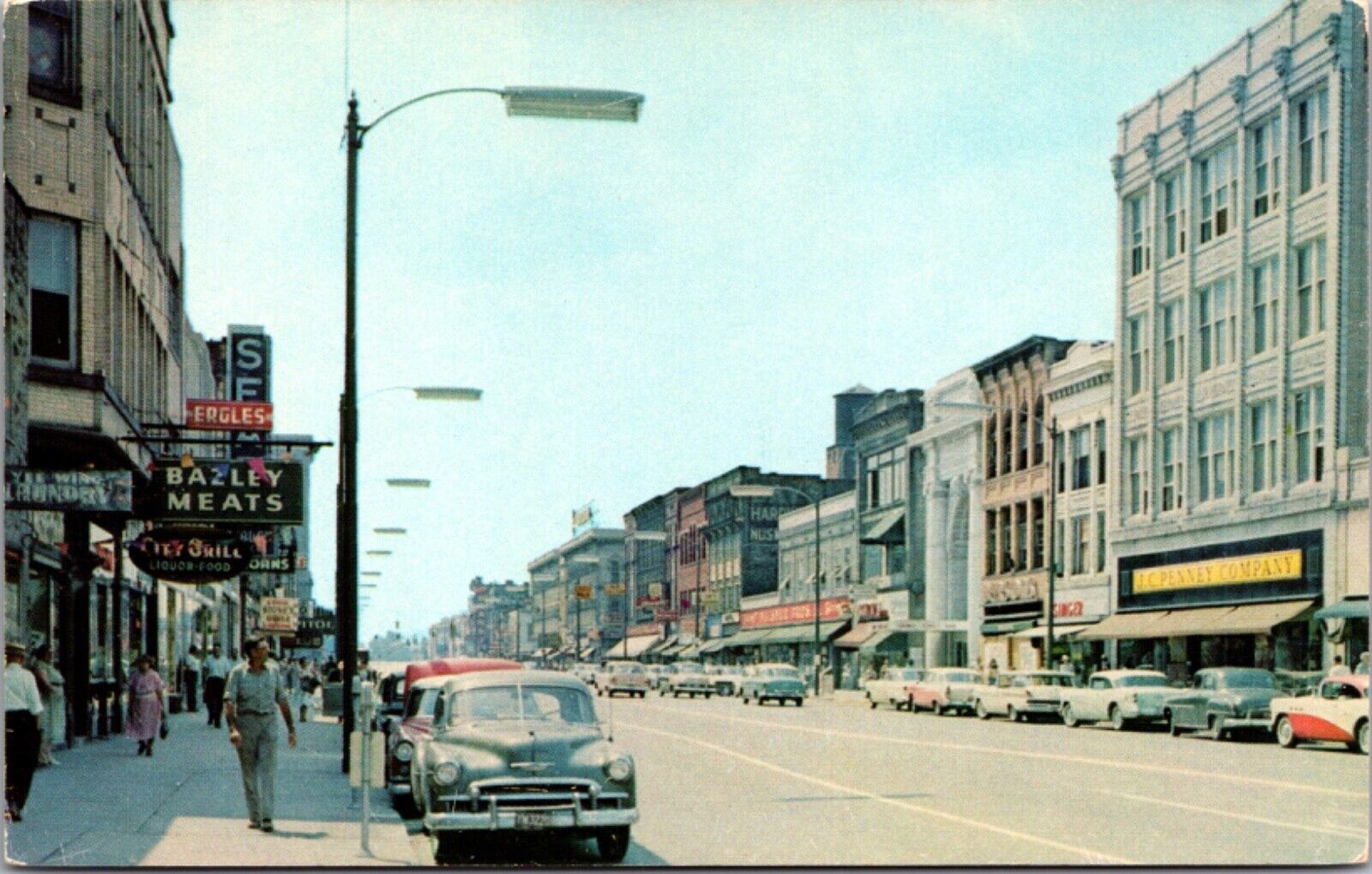Postcard Broad Street, Looking West in Elyria, Ohio
