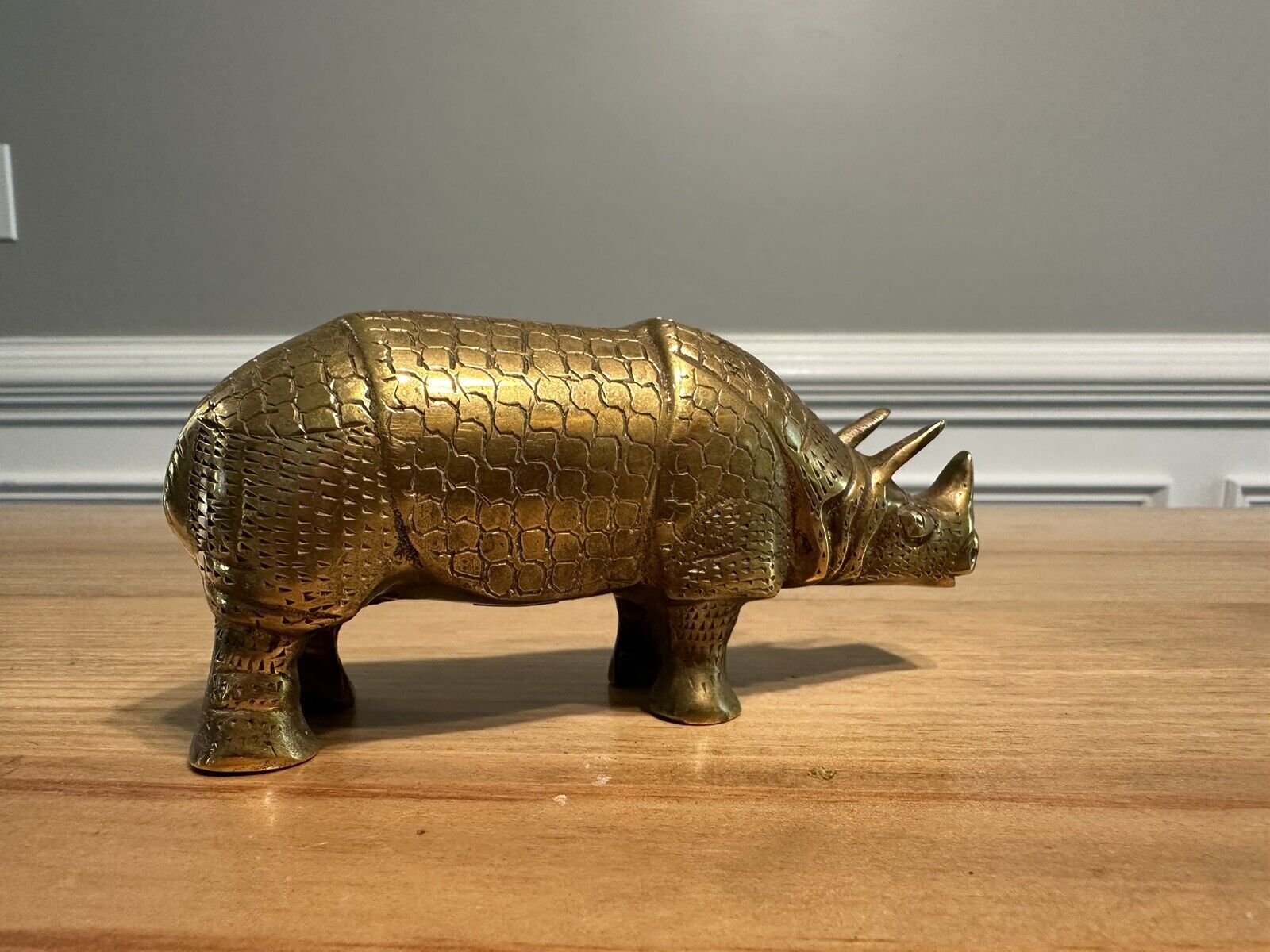 Metal Rhino Sculpture Rhinoceros Statue Figurine Brass India New Delhi 5”