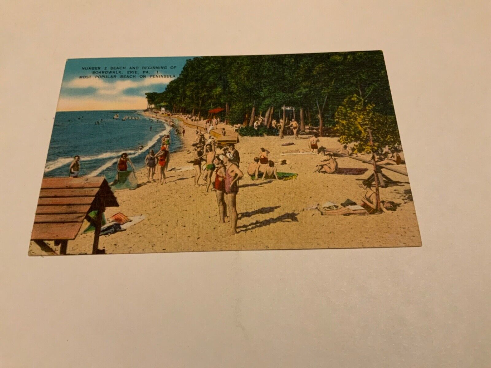 Erie, PA. ~ No. 2 Beach and Boardwalk Peninsula Popular Beach - Vintage Postcard
