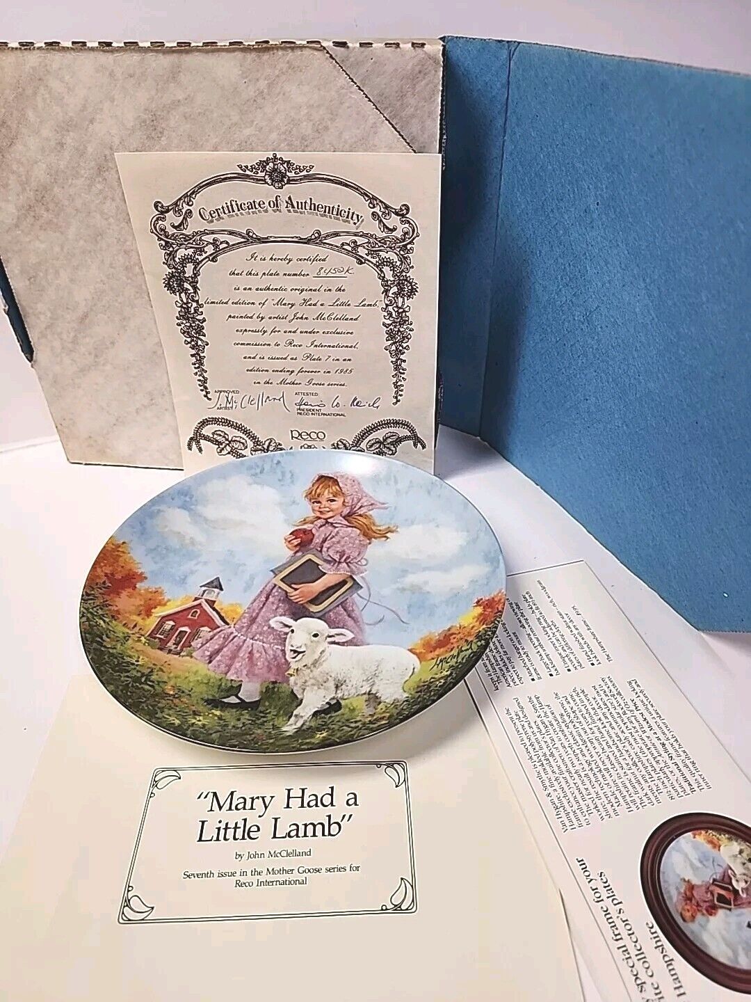 RECO 1985 Mary Had a Little Lamb Mother Goose collector plate by John McClelland