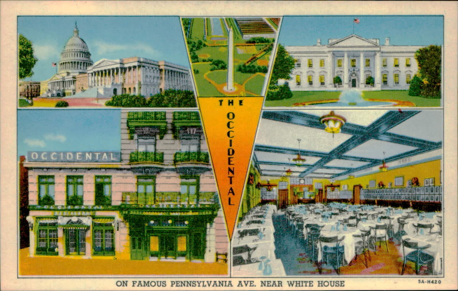 Postcard: OCCIDENTAL THE OCCIDENTAL ON FAMOUS PENNSYLVANIA AVE. NEAR W