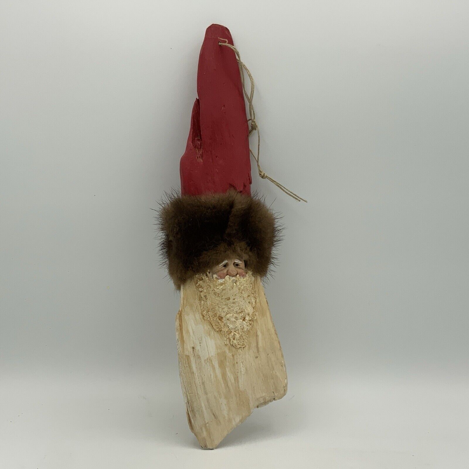 Vintage Drift Wood Santa With Fur Hat