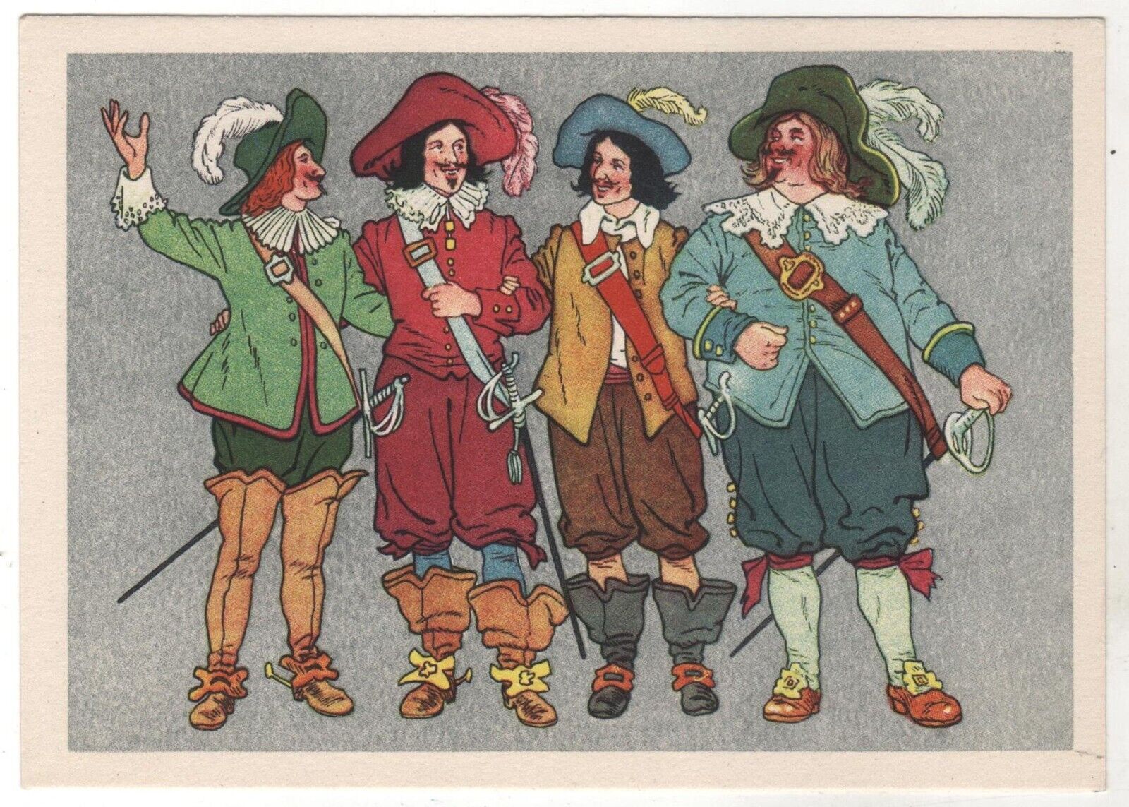 1957 Fairy Tale D\'Artagnan & the 3 Musketeers by Dumas  ART RUSSIAN POSTCARD Old