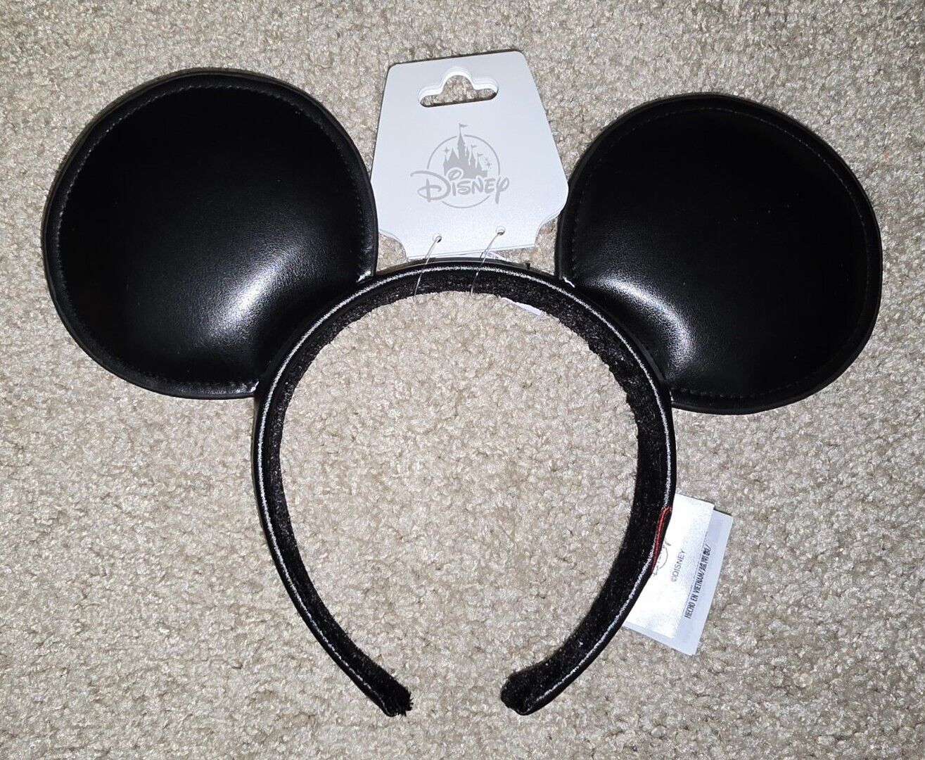 NEW Disney Parks Mickey Mouse Signature Ears Headband Solid Black Faux Leather