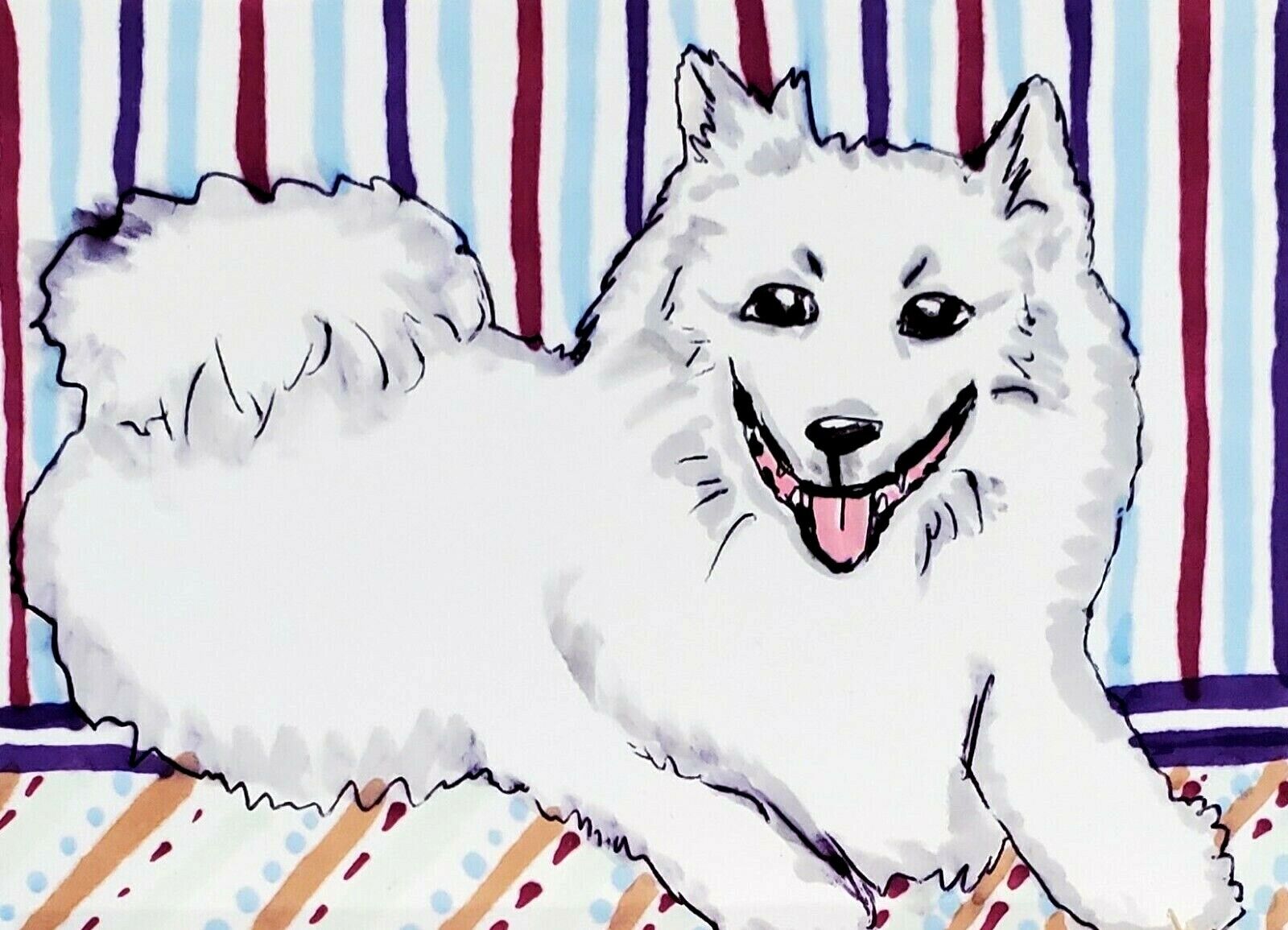 AMERICAN ESKIMO DOG Smile ACEO PRINT Mini Art Card 2.5X3.5 Signed KSAMS