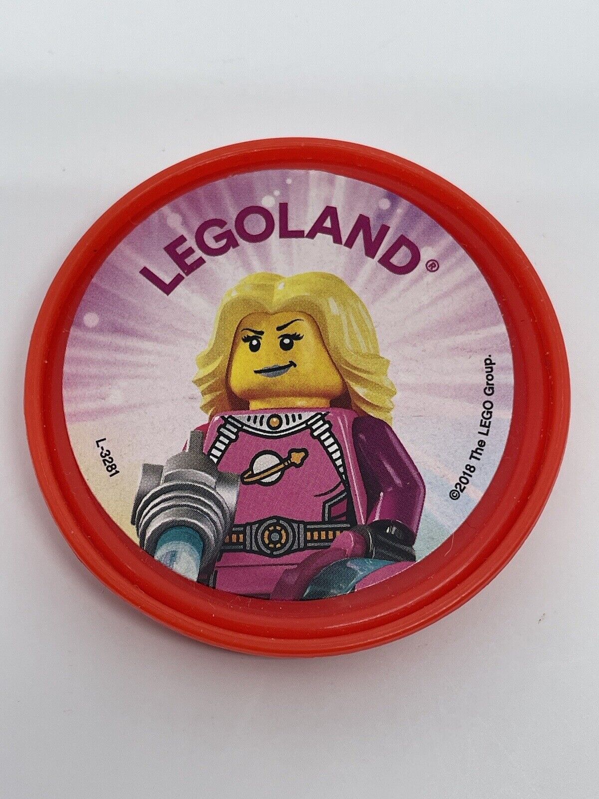 Official LEGOland California Pop Badge RARE Intergalactic Space Minifigure Pink