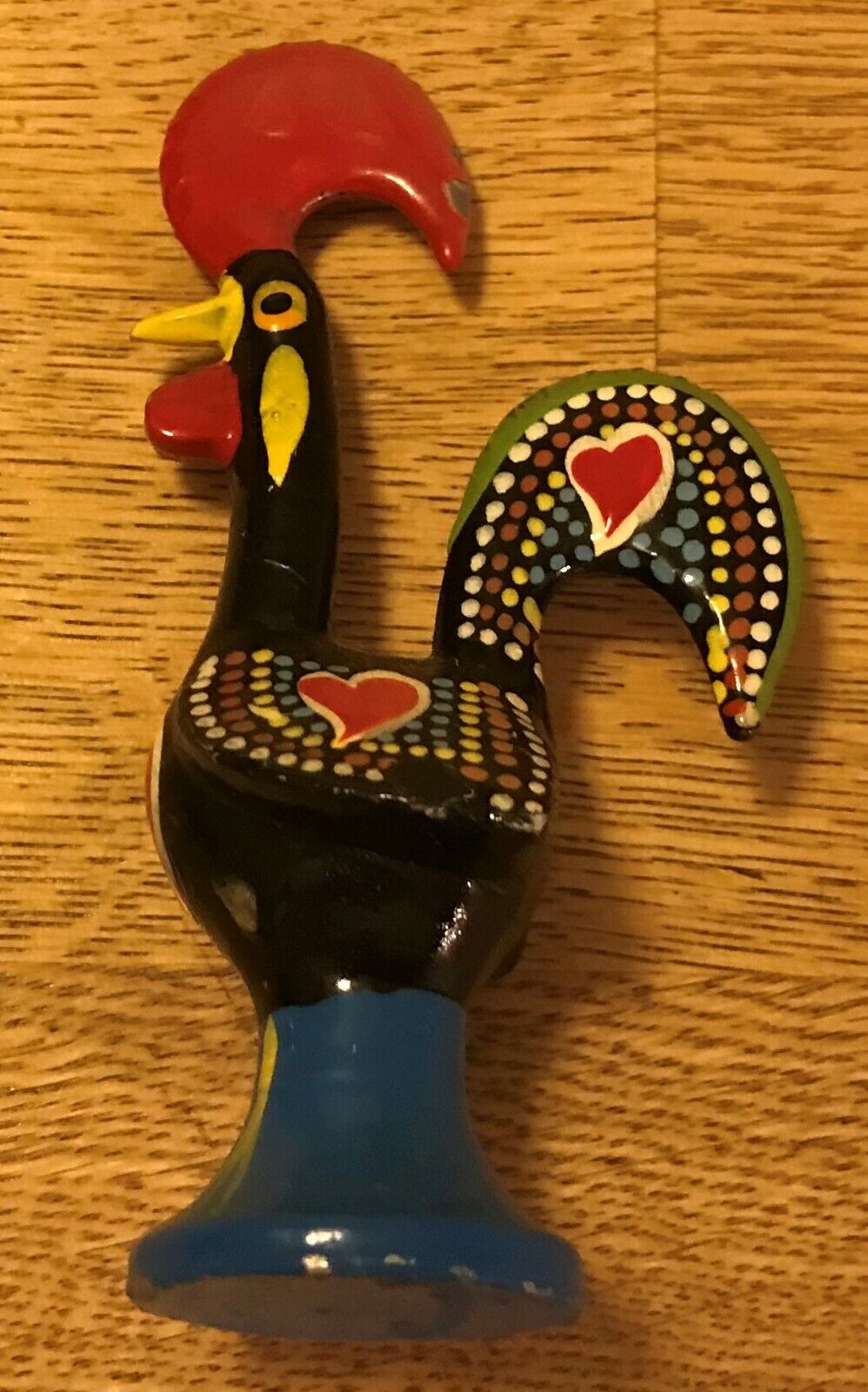 Portuguese - Hand Painted Enameled Metal - Barcelos Rooster Figurine 4 1/4