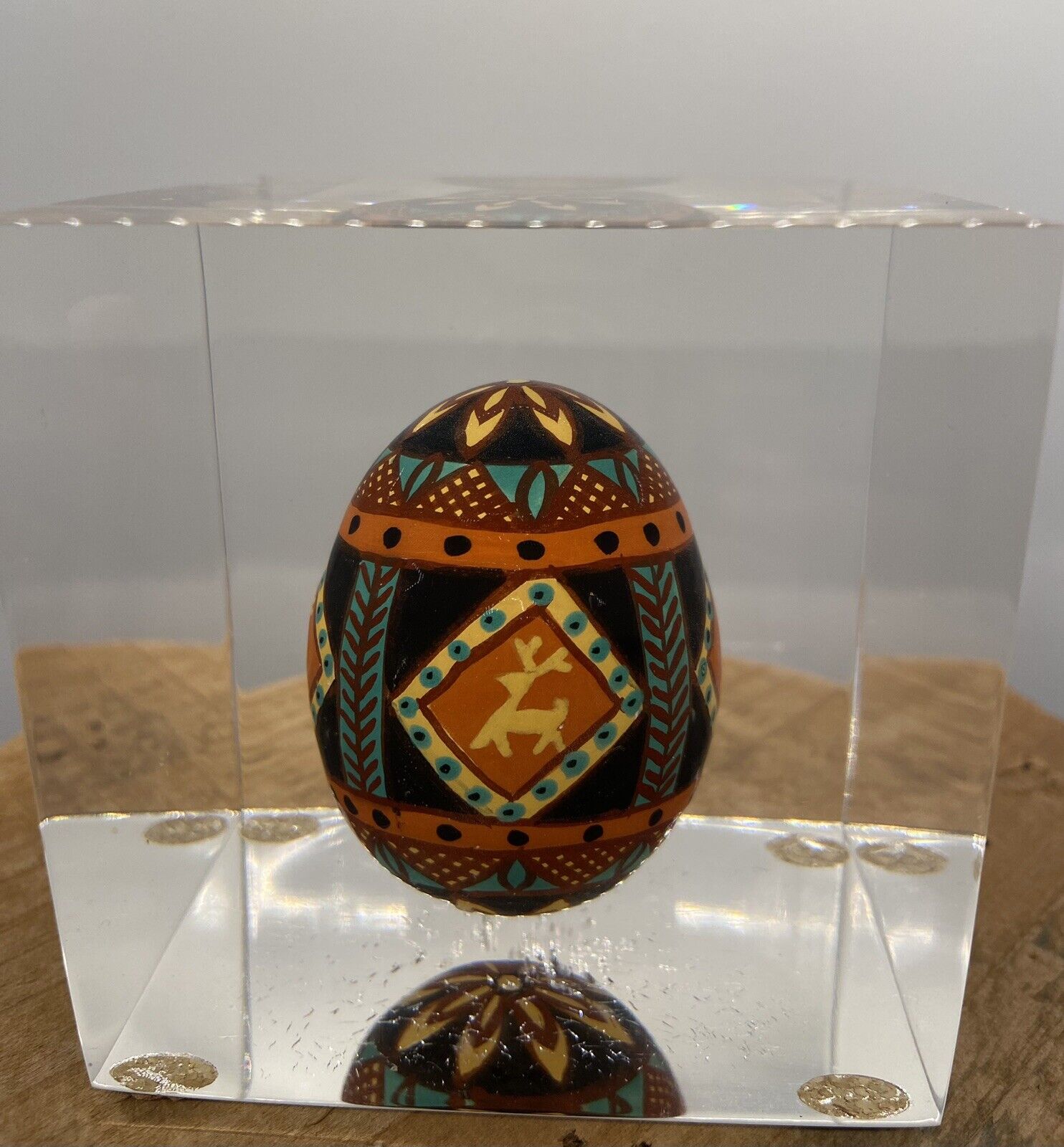 Vintage Pysanky Ukrainian Easter Egg, In Acrylic Cube