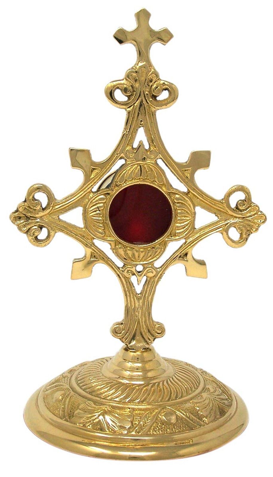 Needzo Small Brass Monstrance, Cross Shaped Reliquary, Catholic Church Suppli...