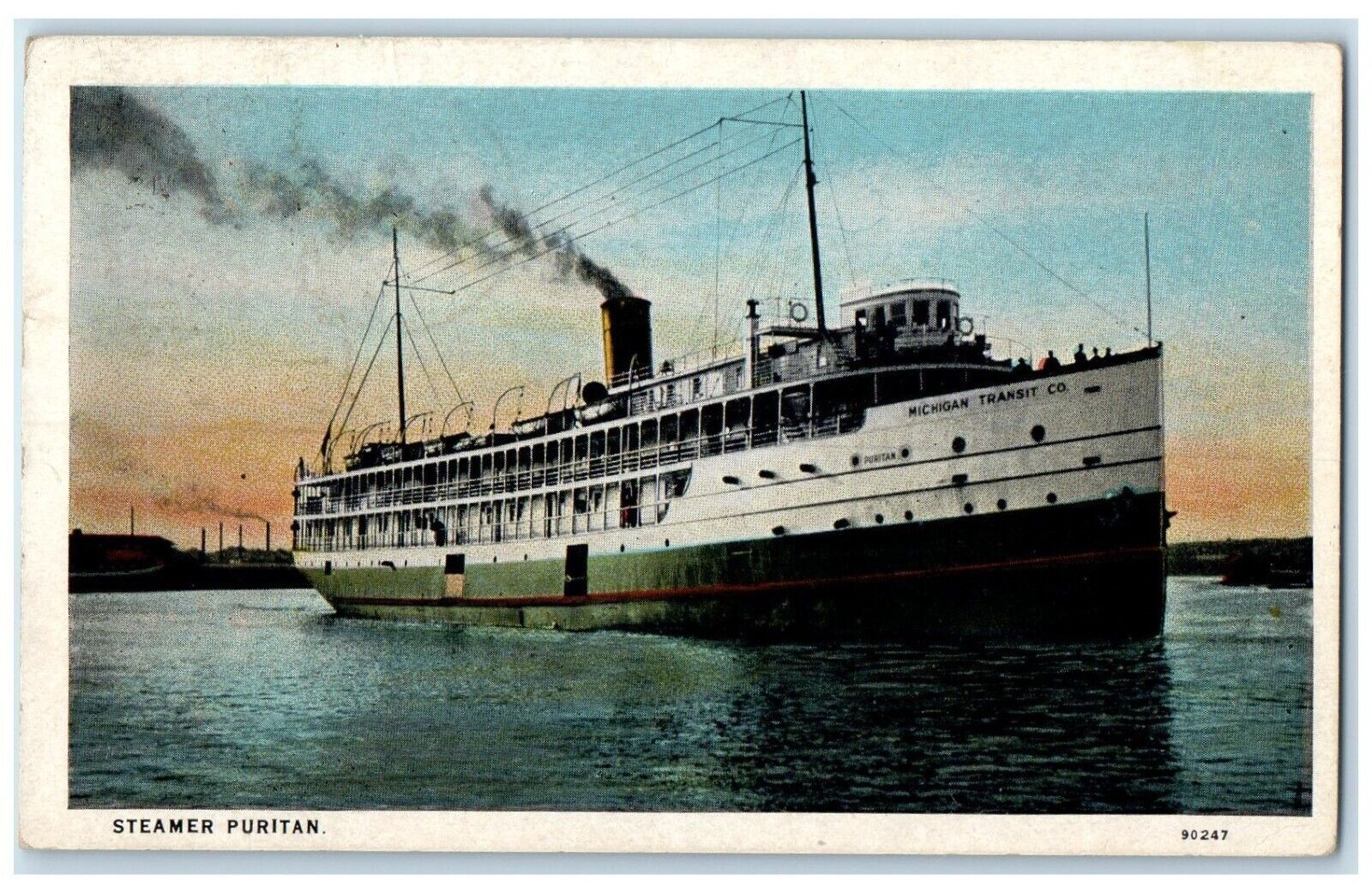 1930 Steamer Puritan Ferry Cruise Ship Michigan Transit Co. MI Vintage Postcard