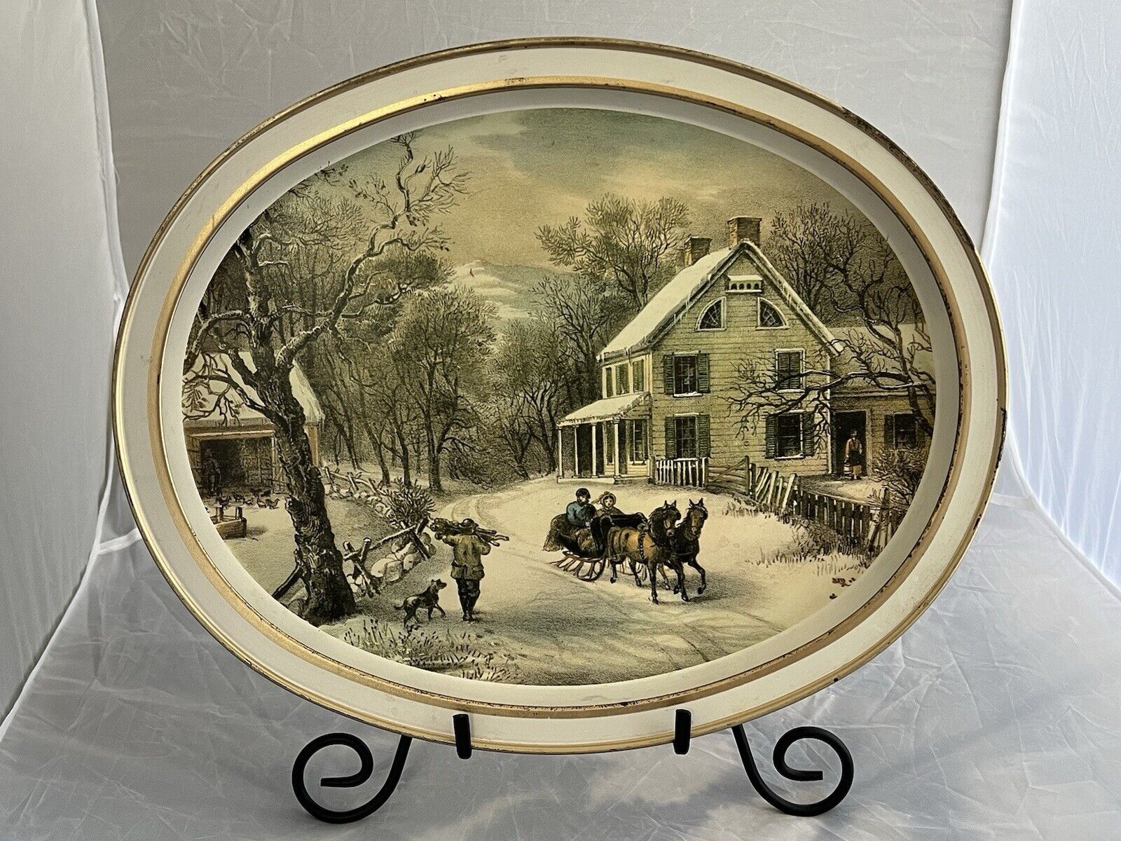 Vintage Currier And Ives The American Homestead Winter Serving Tray