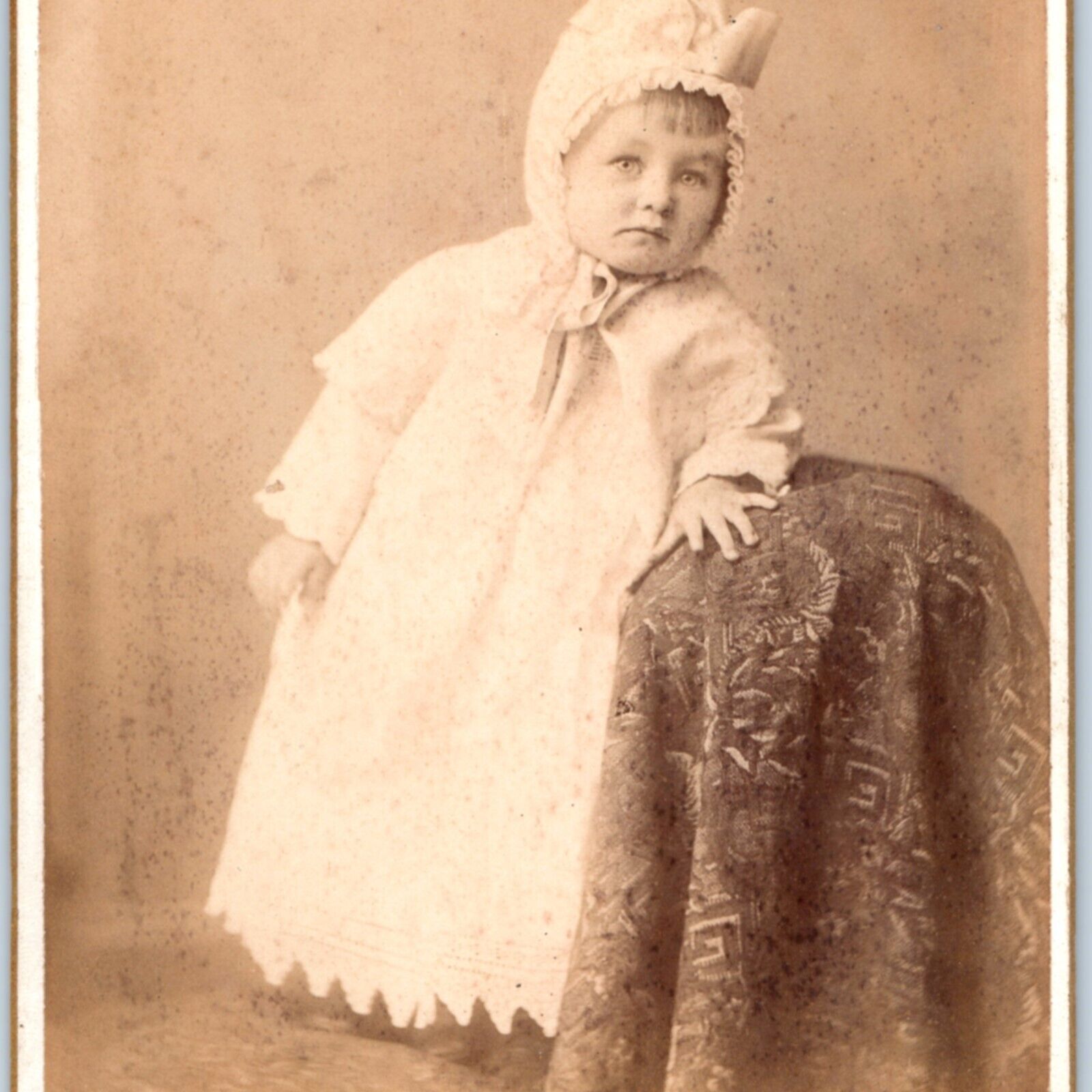 c1880s Cedar Rapids Adorable Little Boy Girl Night Gown Cabinet Card Costume B4