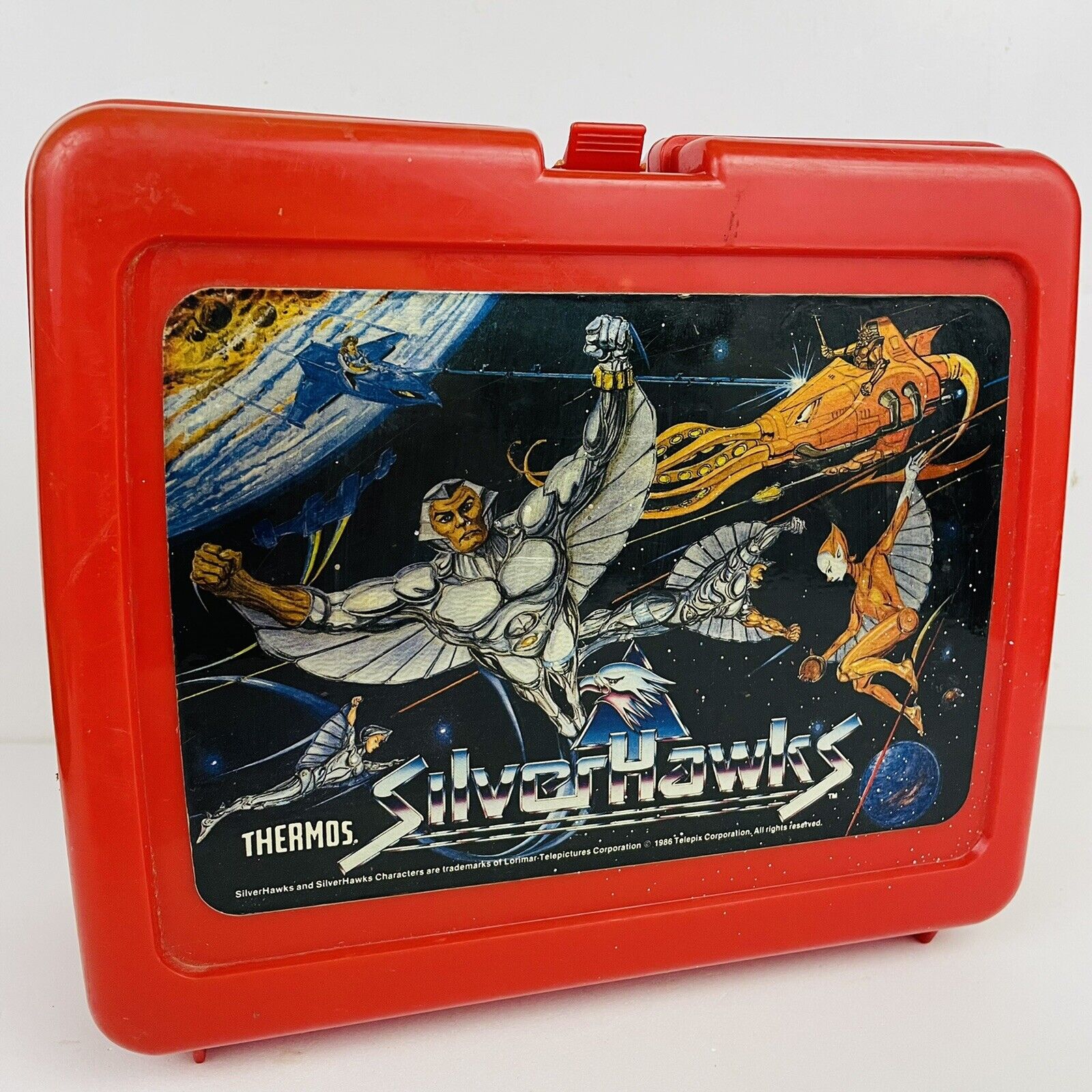 Vintage Silverhawks Plastic Thermos Lunchbox 1986 Telepix Cartoon No Thermos 80s