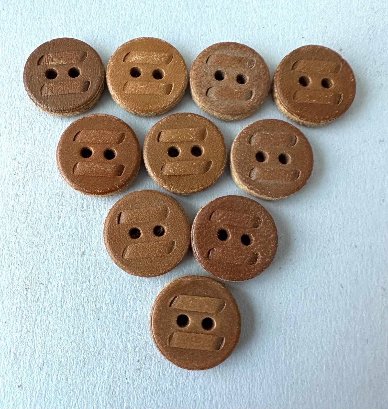 10 Genuine Vintage Small Leather Buttons with Unique Design, 5/8\