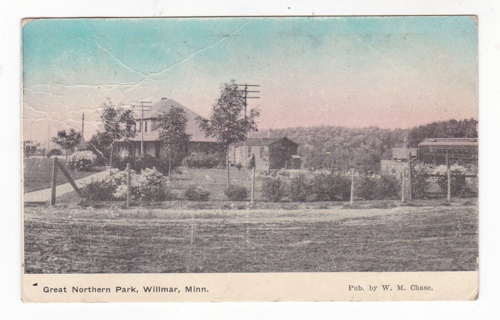 1910 WILMAR MINNESOTA GREAT NORTHERN PARK PASSENGER TRAIN VINTAGE POSTCARD MN